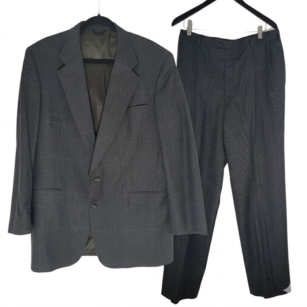VTG NEW Austin Reed‎ Gray Glen Plaid Wool 2 Pc Suit USA MADE 44L 33x33 pant